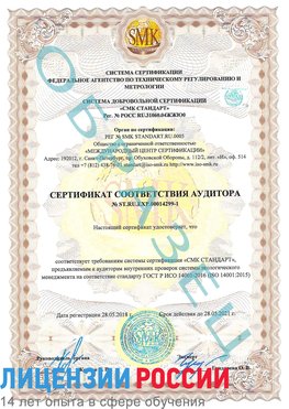 Образец сертификата соответствия аудитора №ST.RU.EXP.00014299-1 Ставрополь Сертификат ISO 14001